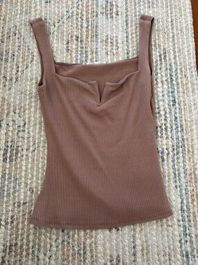 Reformation Ribbed Square Neck Tank Top - Brown